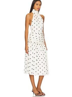 REVOLVE White Polka Dot Halter Midi Dress